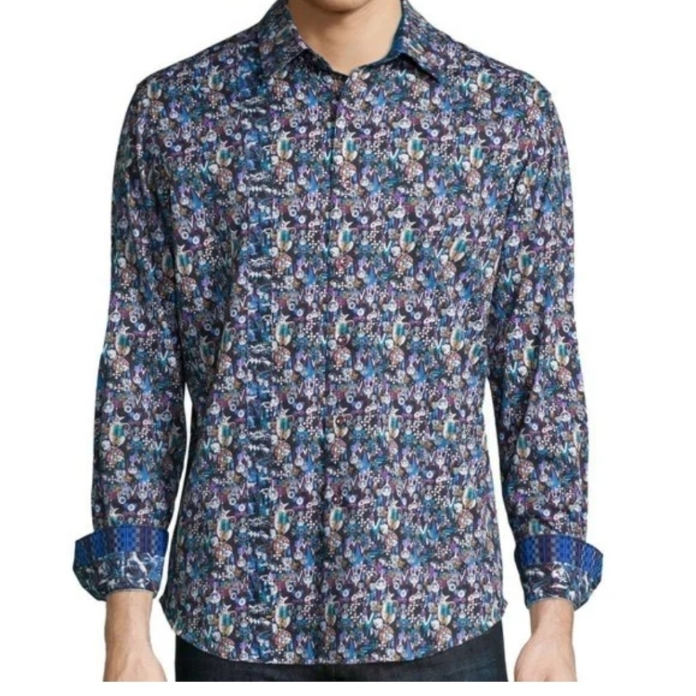 NWOT Robert  Graham  'Nessie' Owl medallion long sleeve shirt  XL